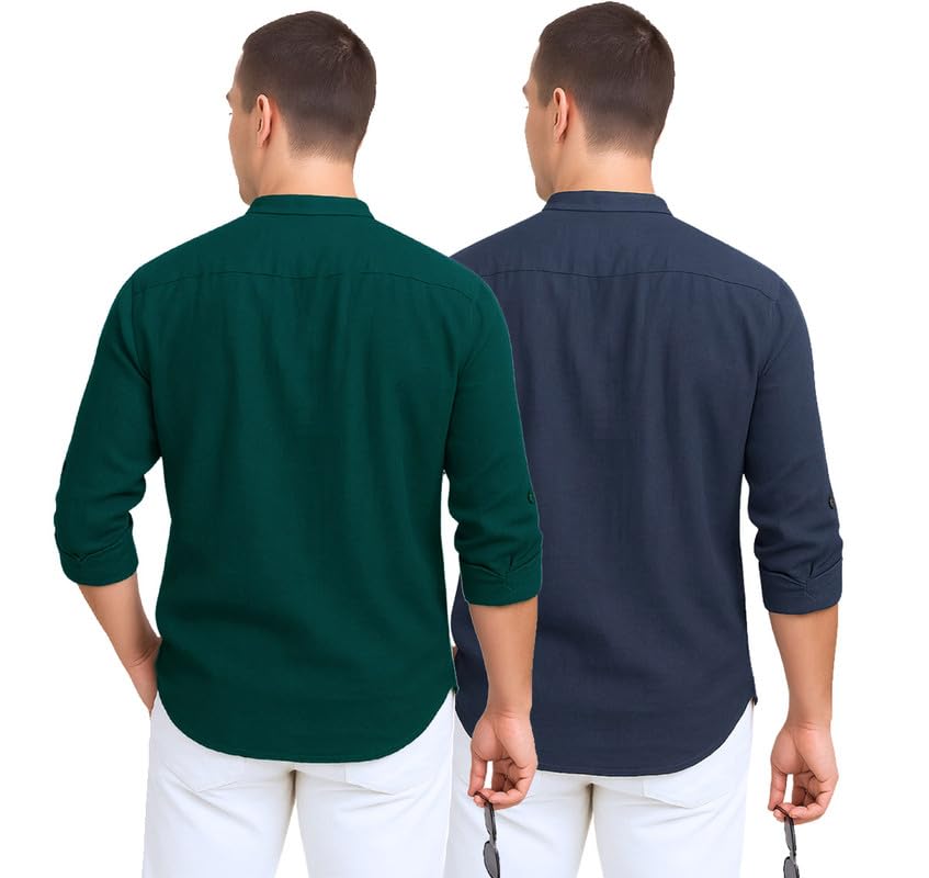 Image of DEEMOON Combo of Men's Cotton Blend Solid Regular Fit Full Sleeve Short Kurta | Men's Trendy Short Kurta Pack of 2 (Available in Plus Size & Combo Packs)