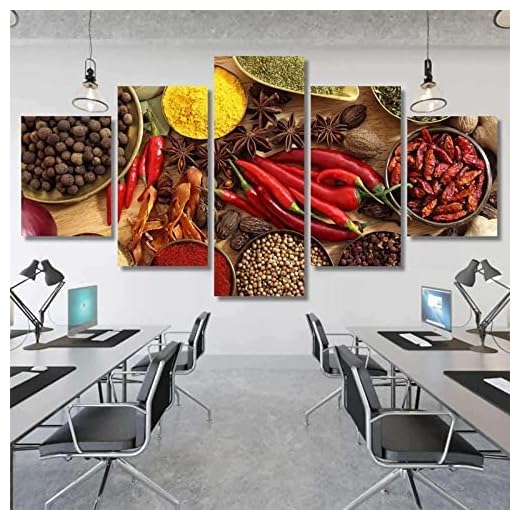 Lienzo Arte Pared 5 Piezas Especia Pimienta Chile Pintar El Cuadro Imprimir En Lienzo - Cuadros Obra De Arte Moderna - Cuadros Para Sala Dormitorio Casa Deocr 150 X 80 Cm Regalo