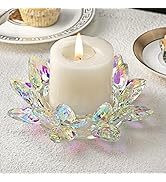 Large Crystal Lotus 7'' Width Candle Holder Tealight Pillar Candle Holder Candlestick, Glass Voti...
