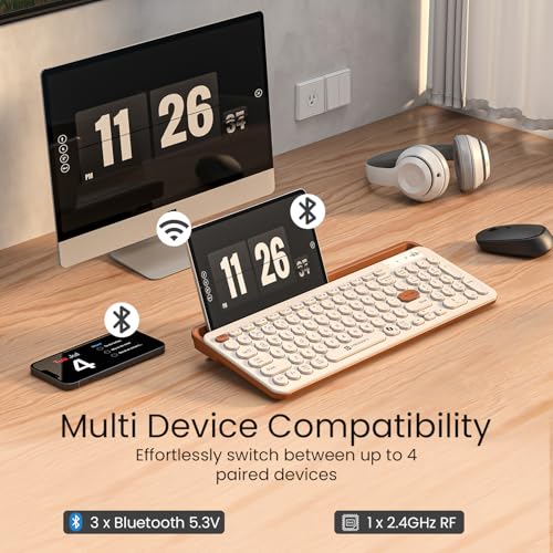 Image of Portronics Bubble 3.0 Wireless Keyboard with Bluetooth + 2.4 GHz USB Receiver, Rechargeable Battery, Dual Height Adjustment, Multimedia Hotkeys with Numpad, for Laptop, PC, Smartphone, Tablet(Beige)