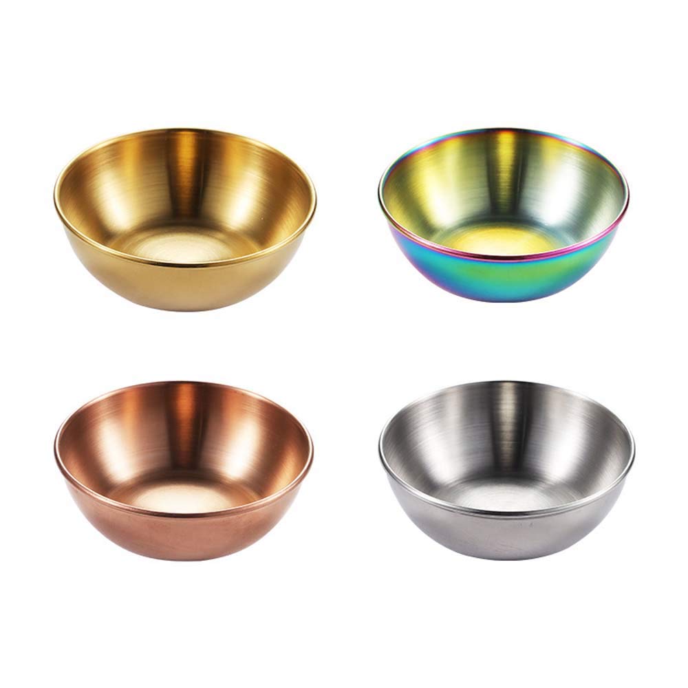 Runde kleine Mini-Schüssel aus Edelstahl, Saucenschalen, Servierteller für Vorspeisen, Küchenzubehör (4 Stück, Gold)