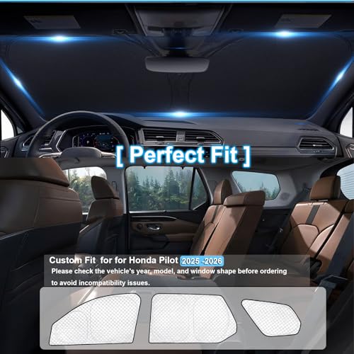 Image of KMF 8pcs Thicken Sun Shades for Honda Pilot 2025 2026 Accessories, Full Car Window Covers for Windshield Side Rear, UV Block and Protect Privacy Blackout for Camping Outdoor