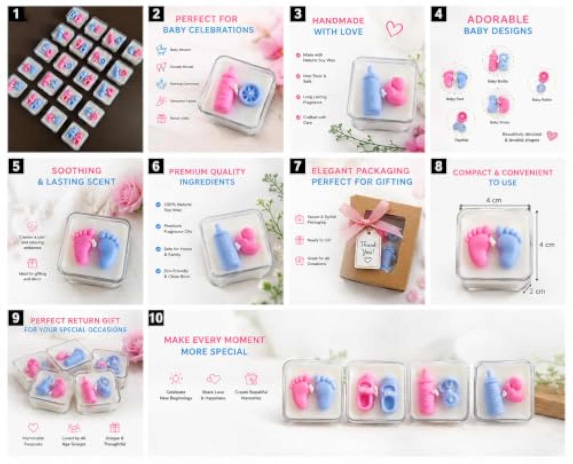 Acrylic Square Shape Baby Shower Scented Candles
