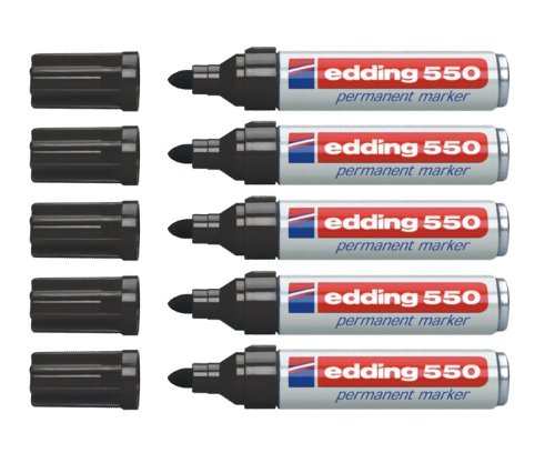 Edding 4090 Valore 5er - Set Di 5 Pennarelli Per Vetro E Lavagna, A Base D'Acqua, Inodori, Colore Bianco, Tratto 4-15 Mm, Per Finestre E Superfici Non Porose