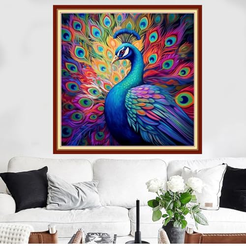 Image of Funxvoot Stamped Cross Stitch Kits Beginners Full Range of Embroidery Kits for Adults 11CT Embroidery Patterns Needlepoint Kits Printed Cross Stitch Kits - (Colorful Peacock 18x18 inchs)