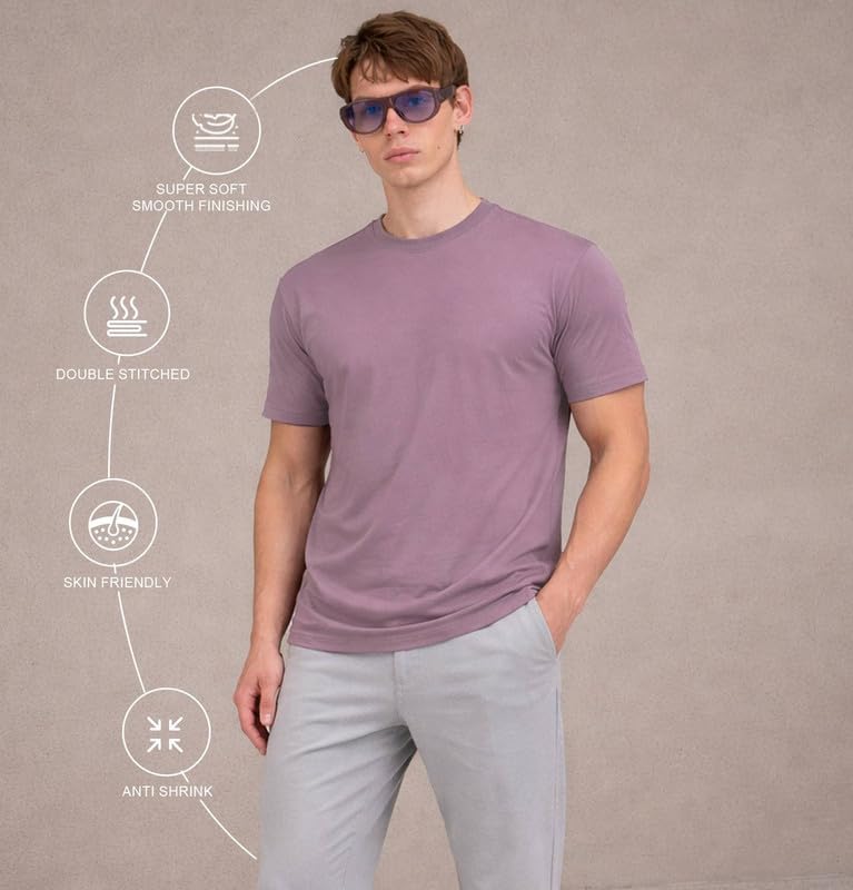 Image of Sleepynuts Half Sleeve Round Neck 100% Cotton Tshirt for Mens Pack of 3 Regular Fit Solid T-Shirts Combo