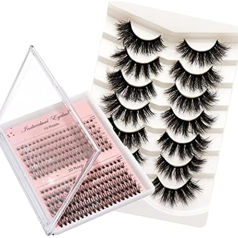 Losha Lashes Super Fluffy Dramatic False Eyelashes 7 Pairs Pack and 10D/20D 8/9/10/11/12mm mixed 0.1/0.07 Individual Lashes Cover