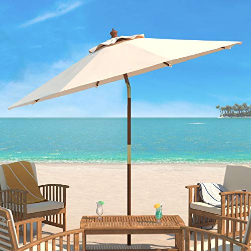 Safavieh PAT8009A Collection Cannes Beige 9Ft Wooden Outdoor Umbrella