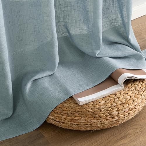 MIULEE Dusty Blue Linen Curtains 63 Inch Length 2 Panels for Bedroom Living Room, Soft Thick Linen Textured Kitchen Window Drapes Semi Sheer Light Filtering Back Tab Rod Pocket Burlap Look Decor