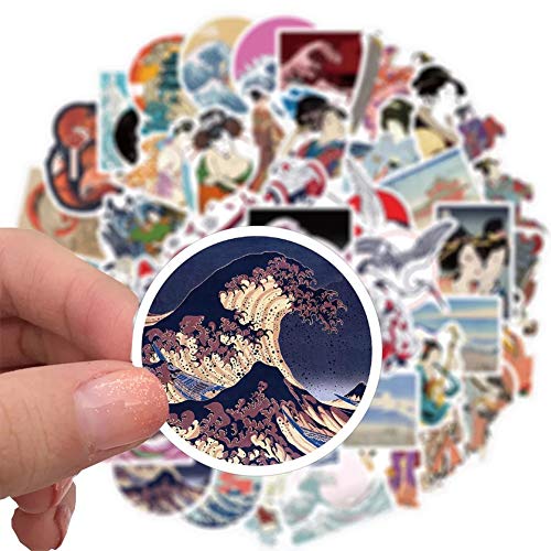 Ukiyoe Stickers| Japanese Ukiyo-e Wave Waterproof Vinyl Stickers for Water Bottles Bicycle Laptop Refrigerator Luggage Computer Mobile Phone Skateboard Bike Decals (50 Pcs)
