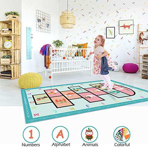 image for KAREZONINE Hopscotch Rug 31” x 63”, Hop and Count Game Rug with Cu