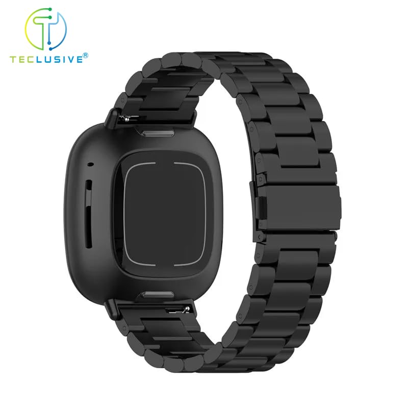 Image of T TECLUSIVE Luxury Stainless Steel Metal Chain Strap Compatible with Fitbit Versa 4 /3 /Sense /Sense 2 | Dual Lock Metal Band with Watch Strap Adjuster Tool