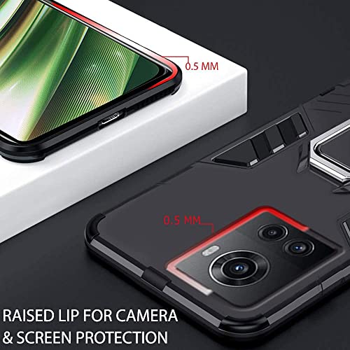 Image of WOW IMAGINE Shock Proof Back Case Cover for 1+ OnePlus 10R 5G | 10R Prime 5G (Armor | Hybrid PC + TPU | Full Protection with Ring Holder Kickstand | Carbon Black)