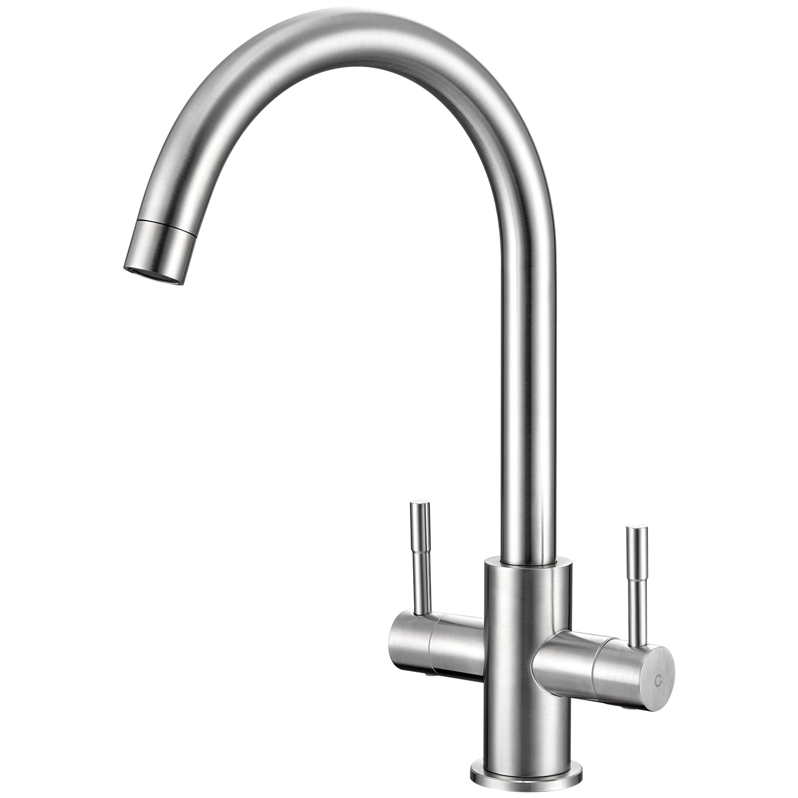 CECIPA Kitchen Sink Mixer Tap, Dual Lever 360° Swivel Spout, Brushed Nickel