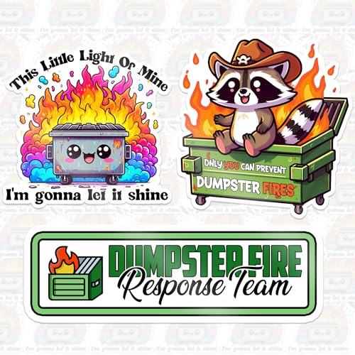 Set 3PCS 2 Inches - Dumpster Fire Sticker Response Team - This Little Light of Mine Im Gonna Let It Shine - Only You Can Prevent 2