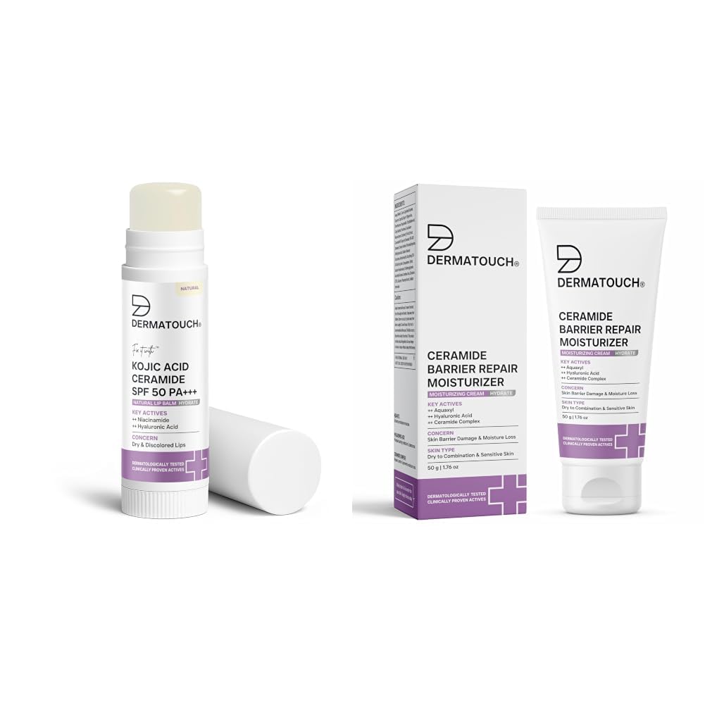 DERMATOUCH Kojic Acid Ceramide SPF 50 PA+++ Natural Lip Balm - 5g & Ceramide Barrier Repair Moisturizer 50g-image-16