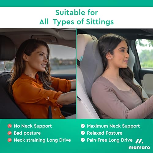 Image of Car Neck Rest Pillow, Memory Foam Head Rest & Neck Support Cushion for Car Seat, Office Chair | Comfortable Ergonomic Design for Neck Pain and Muscle Tension Relieve (Grey, 17x12x5 Inch, Large)