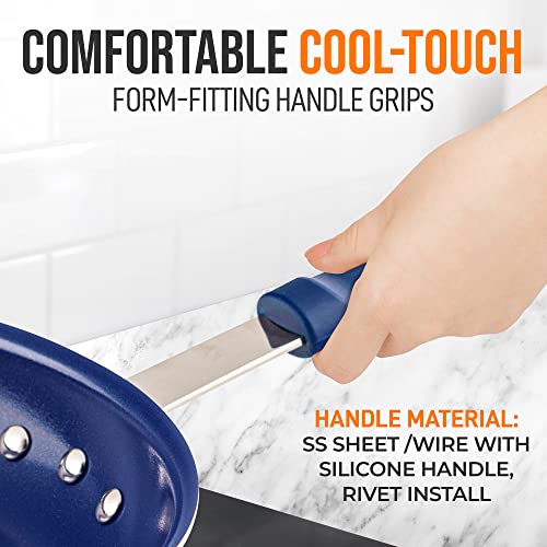 Nutrichef 12" Fry Pan With Lid - Large Skillet Nonstick Frying Pan With Silicone Handle, Ceramic Coating, Blue Silicone Handle, Stain-Resistant, Easy To Clean, Professional Home Cookware #TOP4
