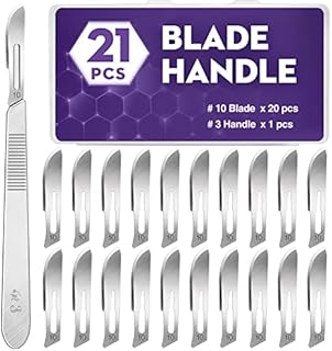 21PCS 20 Scalpel Blades with #10 Scalpels Surgical Sterile Blades Including 1 Handle,Laboratory Blade-Lab Knives- Carving Blades with Handle-Art Blades Practicing Cutting-Crafts & More