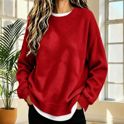 Womens Fall Sweater Crewneck Long Sleeve Layered Look Pullover Oversized - image 3