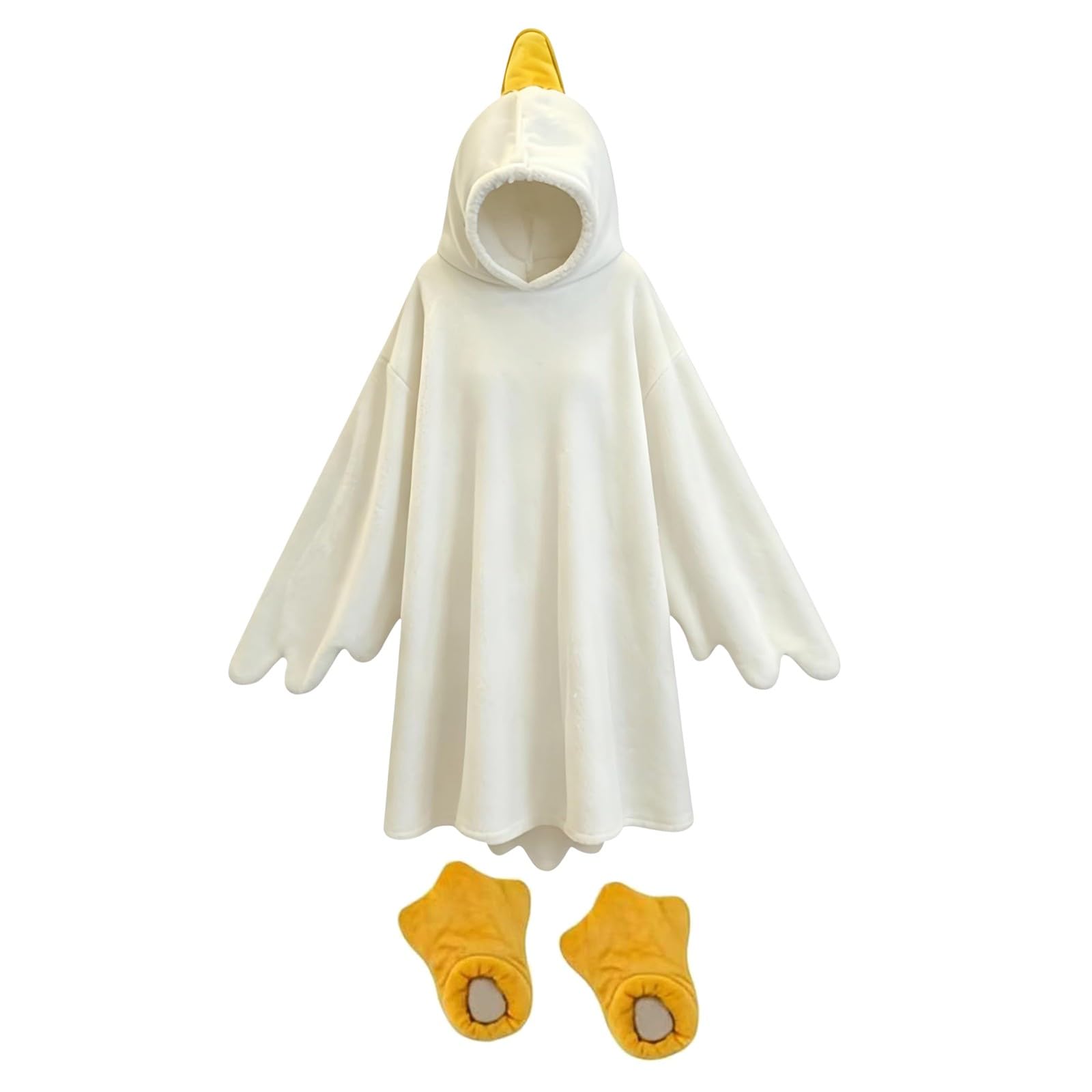 Wearable Blankets for Kids Funny Warm Goose Costume Hoodie Onesie Oversized Duck Blanket With Bathrobe Shoes Cosplay Jumpsuit Winter Comfortable for Boys and Girls (White, 15-17 Years)