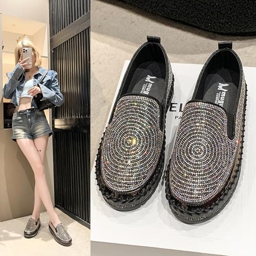 Women's Rhinestones Platform Loafer Comfort Round Wide Toe Slip On Sparkle Walking Shoes Handmade Non-Slip Fashion Sneakers3