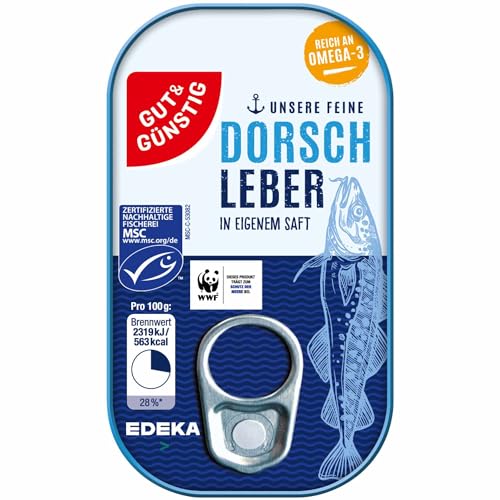Gut&Günstig Dorschleber reich an Omega-3-Fettsäuren 3er Pack (3x121g Dose) + usy Block