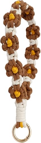 Llavero de macramé duradero para mujer, estilo bohemio, hecho a mano, llavero con flores y flores, hecho a mano