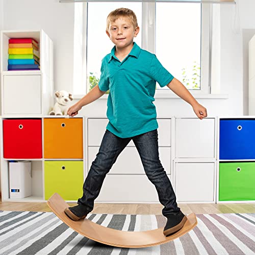 35 Inch Wooden Balance Board Wobble Board For Kids, Teens, Adults - Wood Kids Toys For Kids | Waldorf Toys | Kids Wooden Toys | Wobble Balance Board Kids | Rocker Board For Yoga And Exercise #TOP7