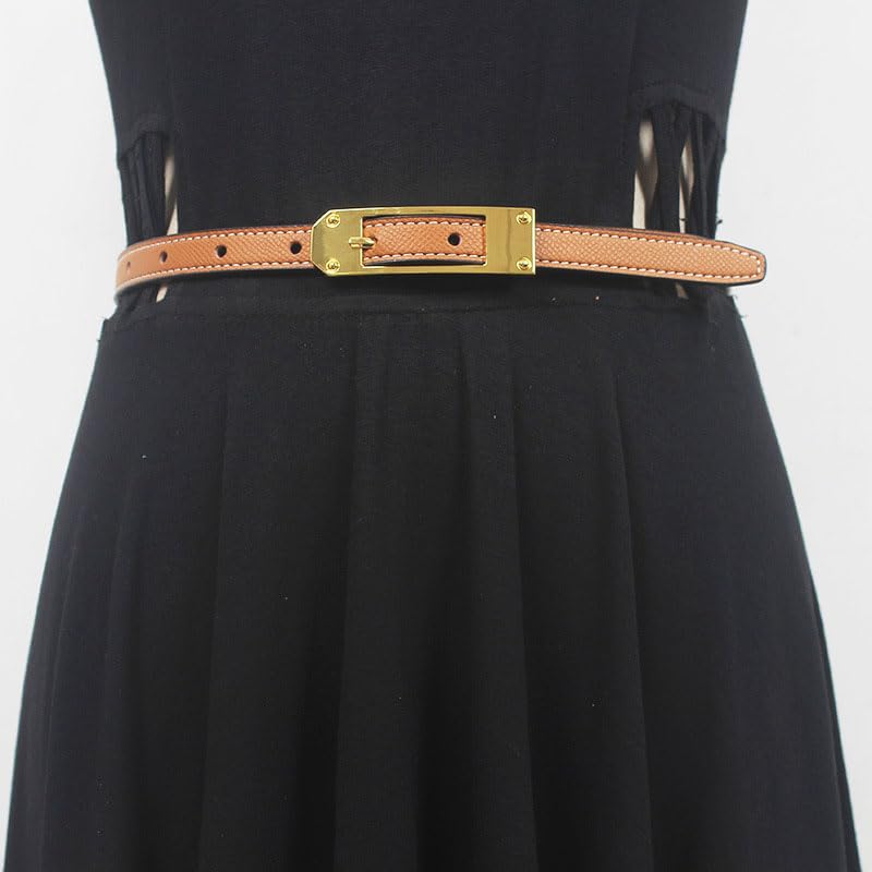 Women Skinny Leather Belt for Jeans Pants Dresses Ladies Fashion Waist Belt with Gold Buckle3