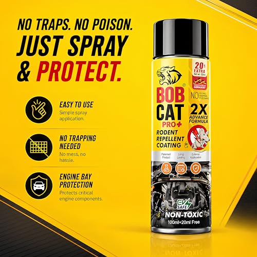 Image of BOB CAT Highly Effective No Entry Rat Repellent Spray for Cars | Rodent Spray | Rodent Repellent for Home | 3X Advance Formula Pack of 1 x 120 ml - FORMULATION 30X