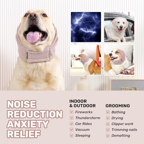 Image of Dog Calming Hoodie, No Shake Ear Wraps for Dogs, Adjustable Dog Ear Muffs for Noise Protection, Ear Wrap Head Cover for Anxiety Relief & Hematoma (Dusty Rose, M(Head Circle:13.8 inch-18.9 inch))
