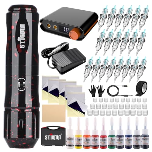 STIGMA Rotary Tattoo Machine Kit with 20 Cartridges and Digital Display