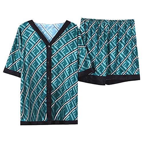 Smartip Womens Silk Satin Pajamas Set Nightwear Short Sleeve Sleepwear Shorts Wear Pj Sets for Home for Womens and Girls(SIZE XL) Green, X-Large