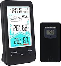 KETOTEK Radio Weather Station with External Sensor Digital Wireless Weather Station Thermometer Hygrometer Indoor Outdoor with Clock Radio DCF Alarm Clock Weather Forecast