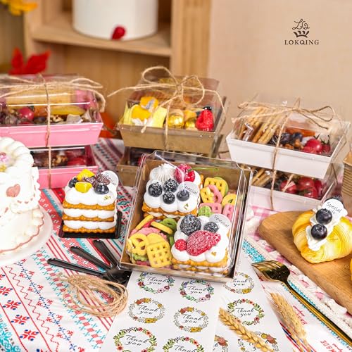 LOKQING 50 Pack Charcuterie Boxes with Clear Lids 5.3x4.9x2.5 Inch Paper Mini Charcuterie Box Takeout Containers for Cookie Cake Slice Sandwich Strawberries(Brown) by LOKQING - Image 2
