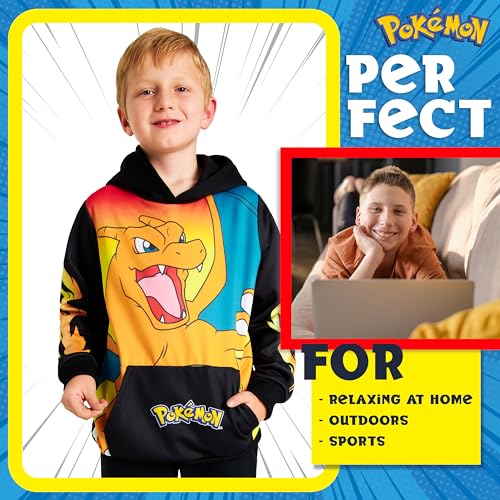 Image of Pokemon Hoodie for Boys & Teens Hooded Sweatshirt Warm Anime Pikachu Sweater