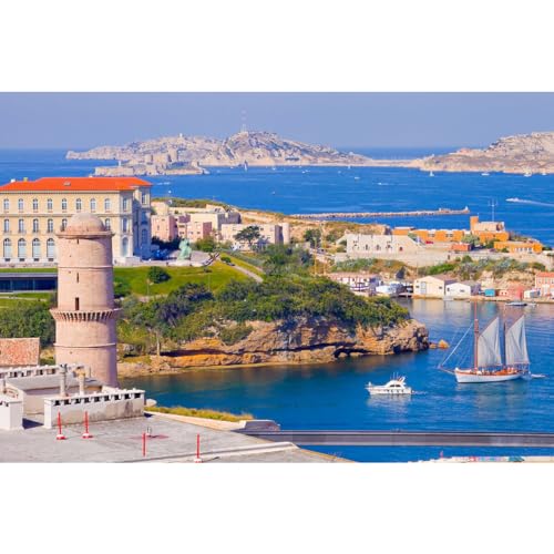 Ceanothe Tableau sur Toile voilier Arrivant à Marseille 45x65 cm Décoration Murale Art Décoratif Muraux Peinture Imprimée en HD Salon Chambre Bureau Bois...