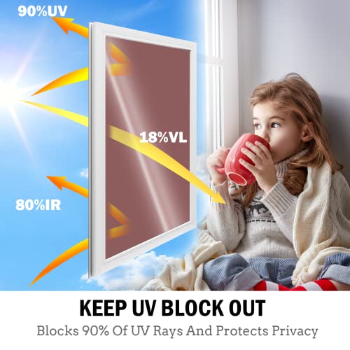 Niviy Tinted Anti-Glare Plastic Film One Way Window Film Privacy Mirror Effect Self-Adhesive Window Tint UV Heat Control Glass Door Film for Home and Office, Tea-Silver 23.6 x 78.7 inches