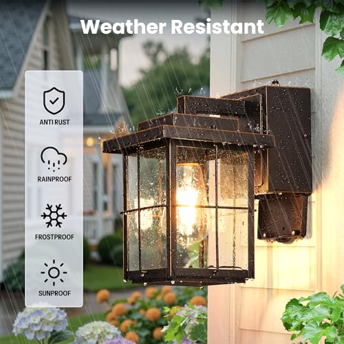 Image of Gleamz Outdoor Wall Light with GFCI Outlet, Modern Dusk to Dawn Light with Outlet, ORB Gold Trim Outdoor Wall Lantern for Porch, Waterproof Exterior Lights Wall Mount, Coach Light Fixtures for Garage