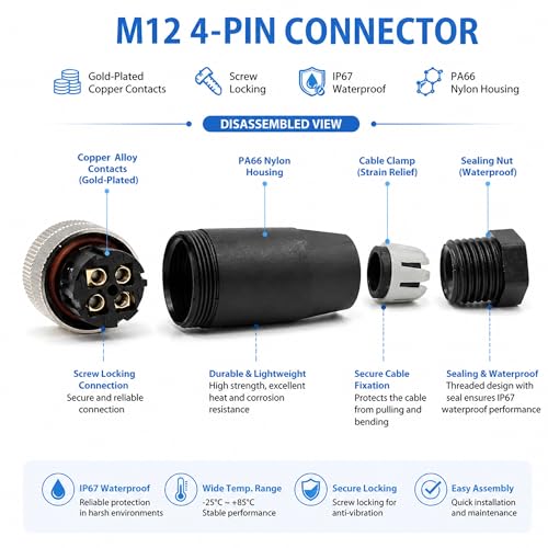 Conector M12 de campo impermeable IP67 con cable de 4 pines para automatización PLC 4
