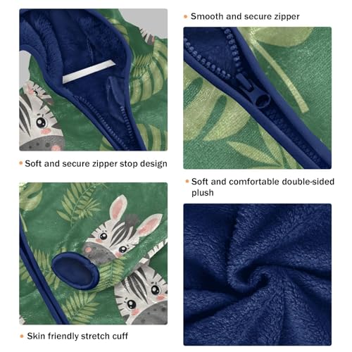 Zebra Faces and Green Leaves Toddler Fleece Jacket Girl Boys Hooded Fleece Jacket Coat Warm Outwear Zip-up 3-10T3