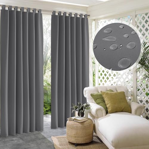 RYB HOME 2 Panels Outdoor Curtains for Patio Waterproof Sticky Top Block Sunlight Thermal Insulated...