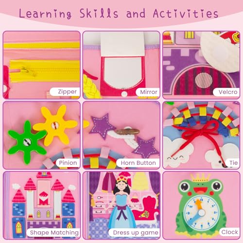 Image of WOODENFUN Busy Board Montessori Toys for Boy Girl Birthday Gifts, Busy Book Learning Sensory Easter Toys for Toddlers, Toddler Travel Autism Educational Activities Fine Motor Skills