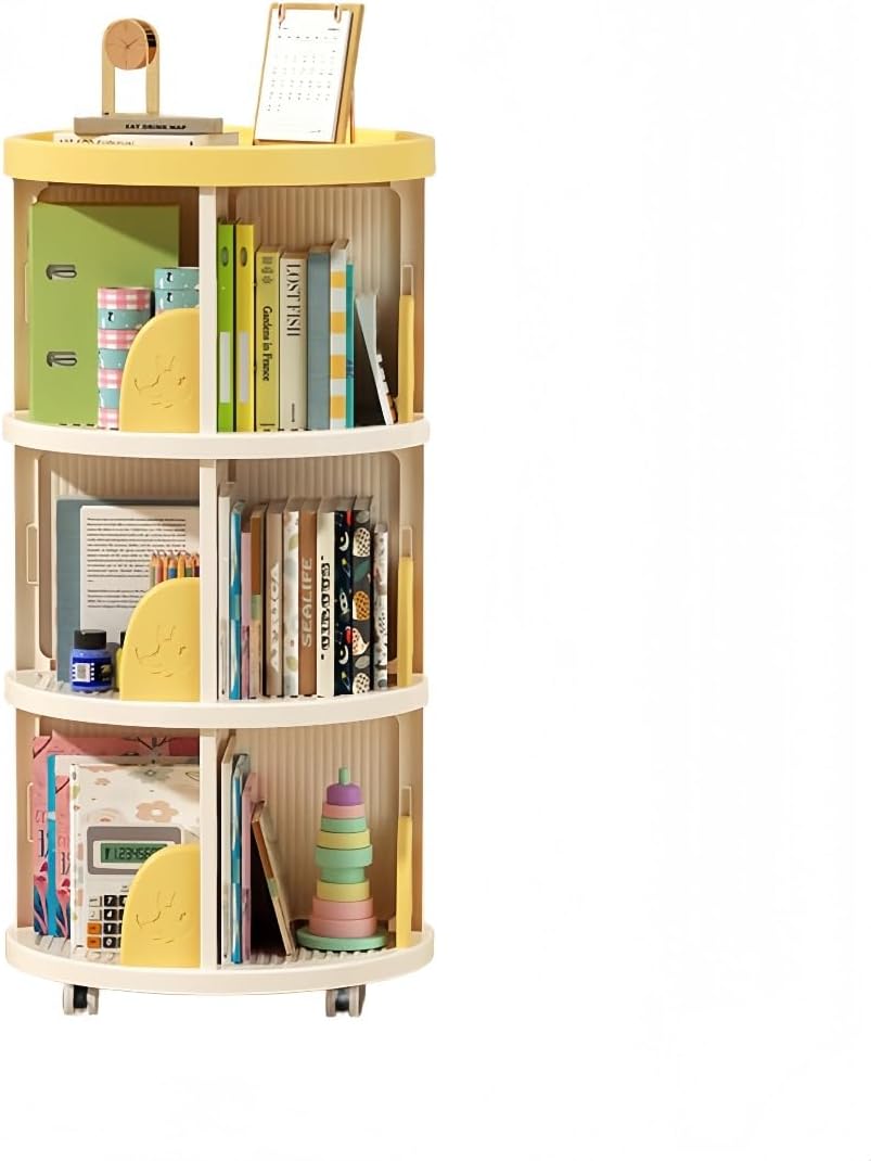 JORERAORMES回転本棚大容量本棚2段/3段子供用収納多機能組み立てしやすいオフィスリビング書斎キッチンスクールに適しています