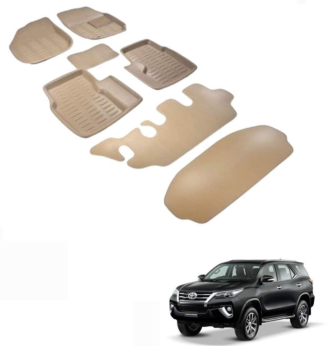 Kozdiko Car 3D Mats Foot Mat Beige Color Set of 7 Pcs for Toyota Fortuner 2016