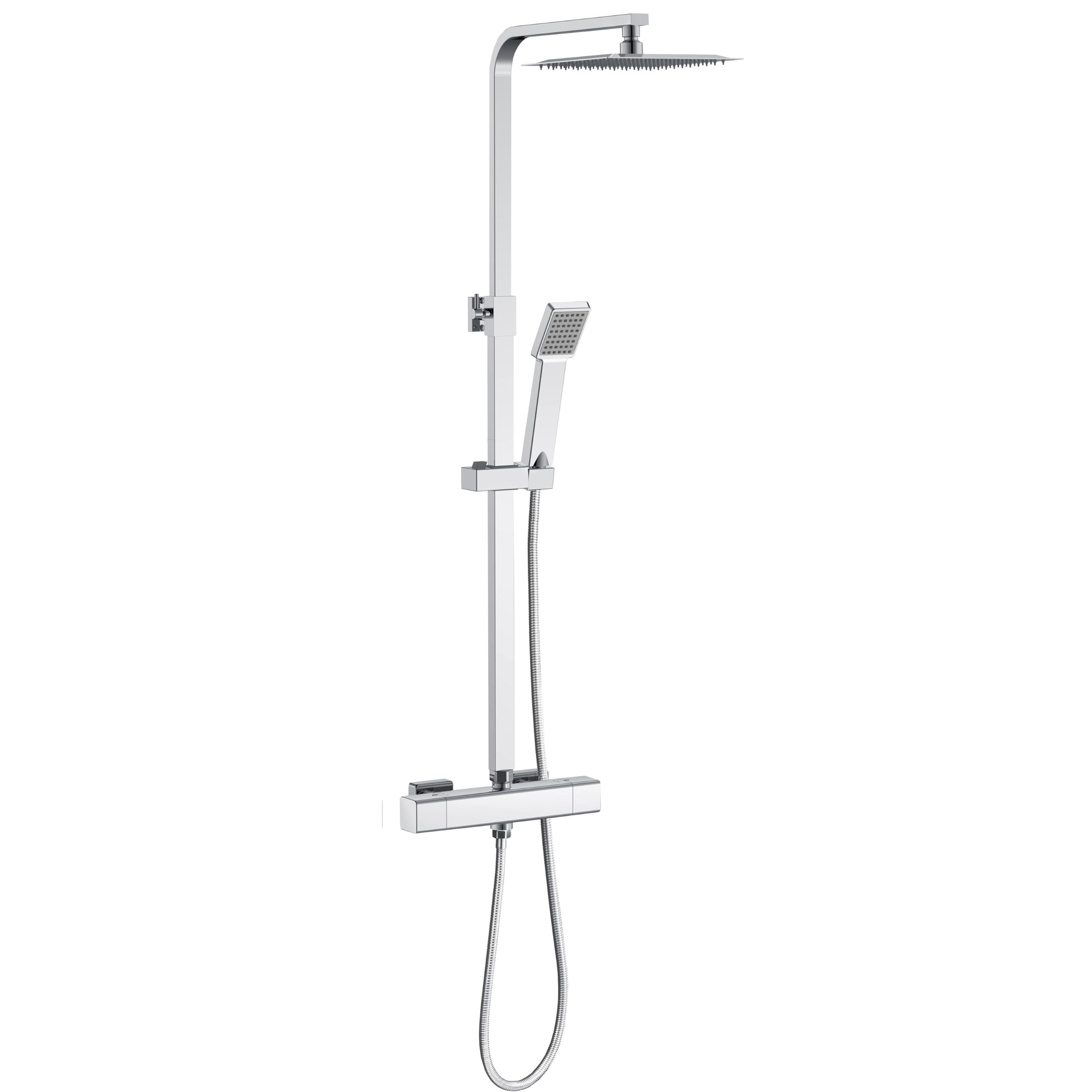 AICA Columna de Ducha Termostática Plata Brillante, 25x25cm Grande Rociador Superior Acero Inoxidable Diseño Sencillo para Baño