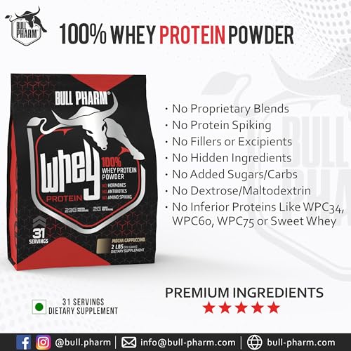 Image of 100% WHEY PROTEIN POWDER | FOR LEAN MUSCLE, QUICK RECOVERY | FAST ABSORPTION | NATURAL BCAA AND EAA | NON-GMO | SOY & GLUTEN FREE | RBGH FREE | FSSAI APPROVED (02 Lbs, Mocha Cappuccino)
