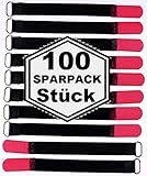 Schwarzes Flausch Band mit roter Klett Lasche - mit Metallöse