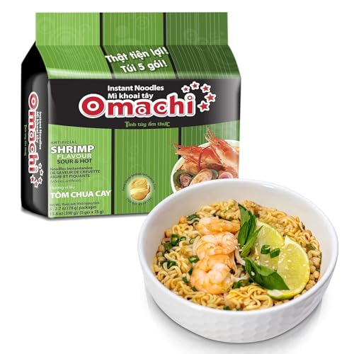 CHIN-SU Noodles istantanei al gusto di patate OMACHI - Realizzati con ingredienti naturali - Specialità vietnamita - Gamberetti piccanti, agrodolci - Confezione da 5 (400g)